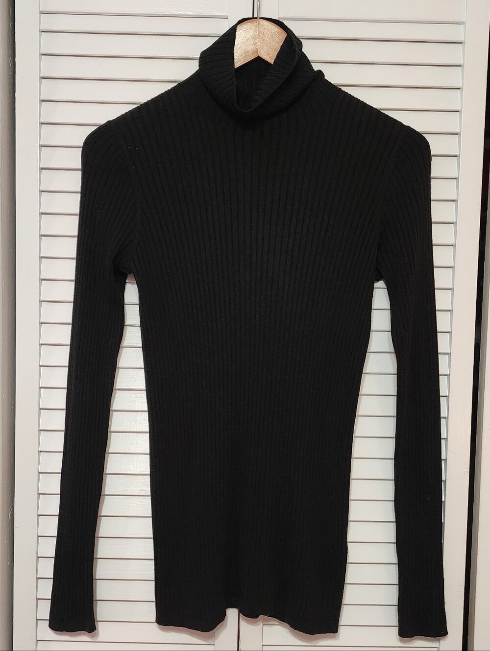 Black Ribbed Turtleneck Sweater - Women